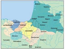 Erromatarren garaian Euskal Herrian bizi ziren leinuak eta beren lurraldeen mugak.<br><br>
